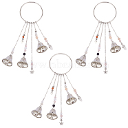 Iron Witch Bell Pendant Decoration, with Gemstone & Glass Round Bead, Platinum, 159~261mm, 3pcs/set(HJEW-AB00528)