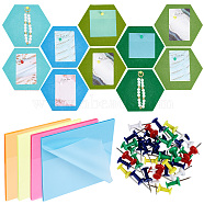 40Pcs Iron Map Pins, and 4Pcs Memo Pad Sticky Notes, 10Pcs Hexagon Wool Felt Wall Decorations, Mixed Color, Map Pin: 22.7x8.3mm, Note: 75x75mm, Felt: 121x140x12.3mm(AJEW-CP0005-35)