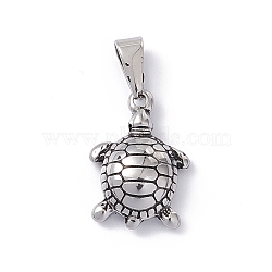304 Stainless Steel Pendants, Tortoise Charms, Antique Silver, 20.5x14x5.5mm, Hole: 3.2x7mm(STAS-G285-03AS)