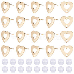 30Pcs 201 Stainless Steel Stud Earring Findings, with 316 Stainless Steel Pin and Hole, Heart, with 50Pcs Plastic Ear Nuts, Golden, 11x11mm, Hole: 1.6mm, Pin: 0.7mm(STAS-UN0038-72)