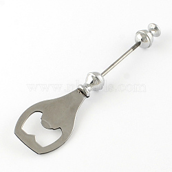Bottle Opener Stainless Steel DIY Tableware Findings, with Plastic and Alloy Stopper, Stainless Steel Color, 145x37mm: Pin: 3mm(PALLOY-J697-05)