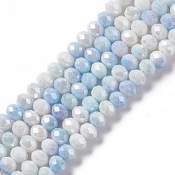 Faceted Electroplated Glass Beads Strands, AB Color Plated, Abacus, Light Sky Blue, 8~8.5x6.5mm, Hole: 1.4mm, about 66pcs/strand, 16.57 inch(42.1cm)(GLAA-C023-02A)