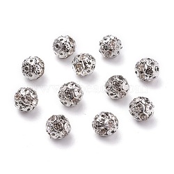 Brass Rhinestone Beads, Grade A, Platinum Metal Color, Round, Crystal, 8mm, Hole: 1mm(RB-A011-8mm-01P)