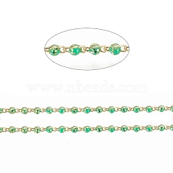 Brass Handmade Beaded Chain, Link Chains, with Enamel, Long-Lasting Plated, Real 18K Gold Plated Unwelded, with Spool, Green, 5x2x2mm, about 32.8 Feet(10m)/roll(CHC-G011-08G-09)