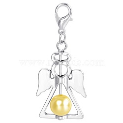 Alloy Angel Pendant Decorations, with CCB Imitation Pearl, Champagne Yellow, 4.4x1.9cm(KEYC-PW0009-04E)