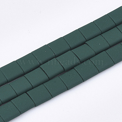 Spray Painted Non-magnetic Synthetic Hematite Multi- Strand Links, For Tile Elastic Bracelets Making, Square, Dark Green, 5x5x2mm, Hole: 0.5mm, about 75pcs/strand, 15.7 inch(G-T116-07-14)
