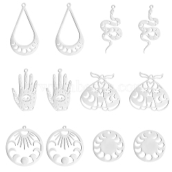 DICOSMETIC 12Pcs 6 Style 201 Stainless Steel Pendants, Laser Cut, Mixed Shape, Stainless Steel Color, 23~39x18~30x1mm, Hole: 1.4~1.6mm, 2pcs/style(STAS-DC0005-21)