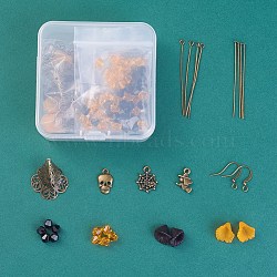 DIY Earring Making, with Brass Bead Caps, Acrylic Beads, Glass Beads, Tibetan Style Pendants and Brass Eye Pins, Antique Bronze, 74x73x25mm(DIY-X0098-92)