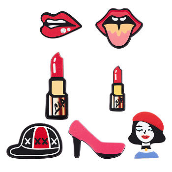 CHGCRAFT 28Pcs 7 Style Acrylic Cabochon, Lipstick & Mouth & Lip, Mixed Color, 22.5~55x13~47x2.2mm, 4pcs/style