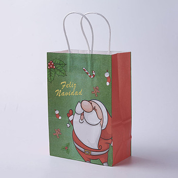 kraft Paper Bags, with Handles, Gift Bags, Shopping Bags, For Christmas Party Bags, Rectangle, Colorful, 27x21x10cm