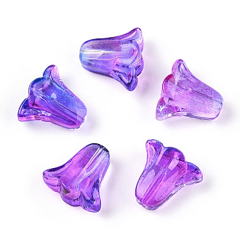 Spray Painted Transparent Glass Beads, Tulip Flower, Blue Violet, 10x11x5.5mm, Hole: 1mm
