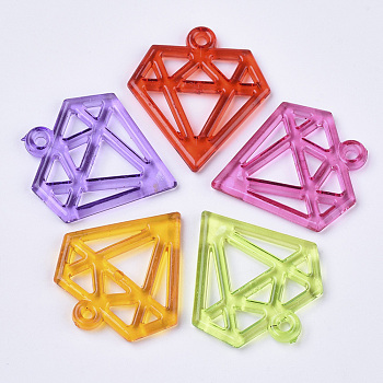 Transparent Acrylic Pendants, Dyed, Filigree Joiners Findings, Diamond Shape, Mixed Color, 34.5x31.5x3.5mm, Hole: 2mm, about 330pcs/500g