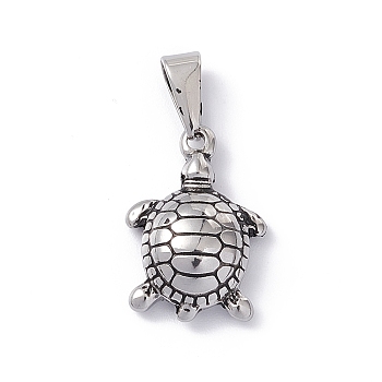 304 Stainless Steel Pendants, Tortoise Charms, Antique Silver, 20.5x14x5.5mm, Hole: 3.2x7mm