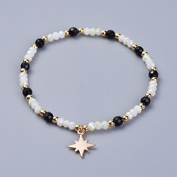 Electroplate Glass Beads Stretch Bracelets, with Natural Black Agate and Brass Finding, Cardboard Box
, Star, 2-1/8 inch(5.5cm)