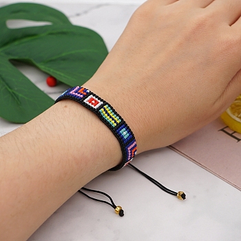 Miyuki Seed Braided Bead Bracelet, Geometry Pattern Friendship Bracelet for Women, Colorful, 11 inch(28cm)