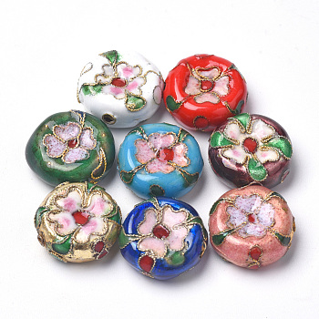 Handmade Cloisonne Beads, Flat Round, Mixed Color, 15.5x7mm, Hole: 1mm