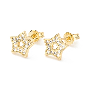Clear Cubic Zirconia Star Stud Earrings, Brass Jewelry for Women, Cadmium Free & Nickel Free & Lead Free, Real 18K Gold Plated, 8.5x9mm, Pin: 0.6mm
