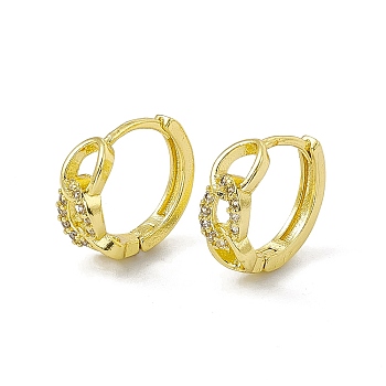 Rack Plating Brass Clear Cubic Zirconia Hoop Earrings for Women, Long-Lasting Plated, Lead Free & Cadmium Free, Flat Round, Real 18K Gold Plated, 14.5x16.5x5.5mm, Pin: 1mm