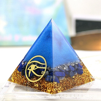 Orgonite Pyramid Resin Energy Generators, Reiki Natural Lapis Lazuli Chips Inside for Home Office, 50mm