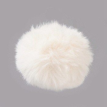 Handmade Faux Rabbit Fur Pom Pom Ball Covered Pendants, Fuzzy Bunny Hair Balls, with Elastic Fiber, Cornsilk, 55~74mm, Hole: 5mm