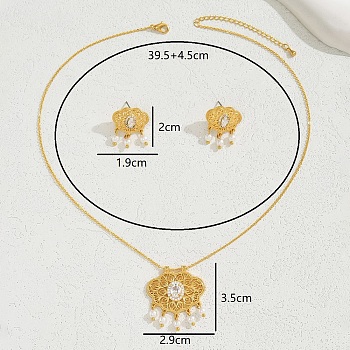 Elegant New Chinese Style Jewelry Set with Zirconia Flower Necklace and Earrings.