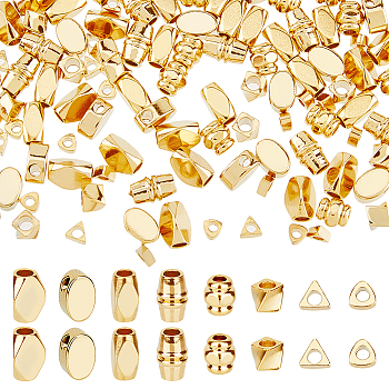128Pcs 8 Style Brass Bead, Cadmium Free & Lead Free, Long-Lasting Plated, Mixed Shapes, Real 24K Gold Plated, 3~6x3~1x1~4mm, Hole: 1~2mm, 16pcs/style
