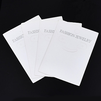 Cardboard Ear Stud Display Cards, Rectangle with Word Fashion Jewelry, White, 8.4x6x0.04cm