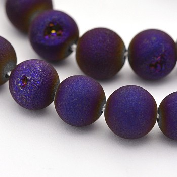 Electroplate Natural Agate Round Beads Strands, Dyed, Purple Plated, 8mm, Hole: 1mm, about 48pcs/strand, 15.3 inch