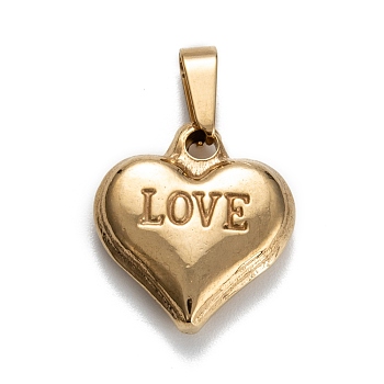 Valentine's Day 201 Stainless Steel Charms, Heart with Word Love, Golden, 19x17x5mm, Hole: 7x3.5mm