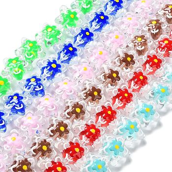 Transparent Glass Beads, with Enamel, Flower, Mixed Color, 21x22x11mm, Hole: 1.2mm