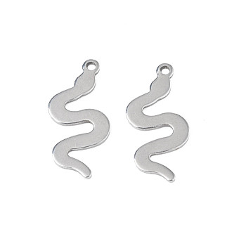 201 Stainless Steel Pendants, Stamping Blank Tag, Snake, Stainless Steel Color, 19.5x9x0.5mm, Hole: 1.2mm