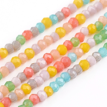 Faceted Glass Beads Strands, Rondelle, Imitation Jade Style, Mixed Color, 2~2.5x1.5~2mm, Hole: 0.6mm, about 187pcs/Strand, 12.91 inch(32.8cm)