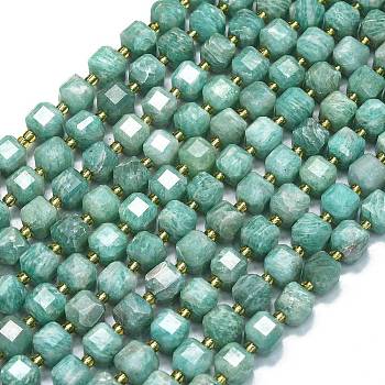 Natural Amazonite Beads Strands, with Seed Beads, Faceted Table Cut Cube, 8x8x8mm, Hole: 0.6mm, about 38pcs/strand, 15.35''(39cm)