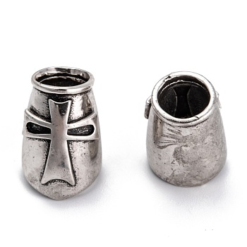 Eco-Friendly Brass Beads, Long-Lasting Plated, Barrel with Cross, Antique Silver, 17x12x13mm, Hole: 7mm