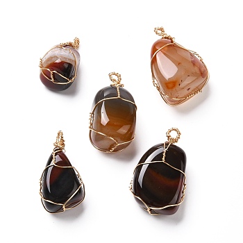 Natural Agate Beads Pendant, with Real 18K Gold Plated Eco-Friendly Copper Findings, Tumbled Stone, Nuggets, 24~35x17~24x15~17mm, Hole: 3mm
