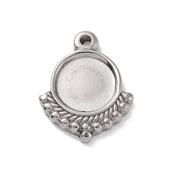 304 Stainless Steel Pendant Cabochon Settings, Fan, Stainless Steel Color, Tray: 10mm, 19.5x15.5x2.5mm, Hole: 1.5mm