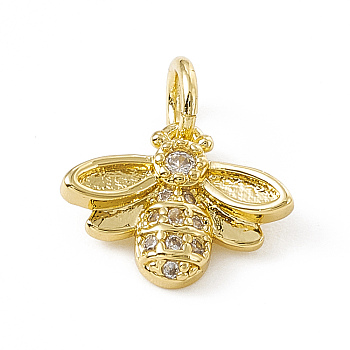 Brass Micro Pave Cubic Zirconia Charms, with Jump Ring, Bees Charm, Real 18K Gold Plated, 10x12x2.5mm, Hole: 3mm