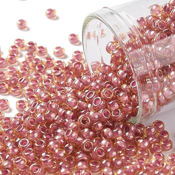 TOHO Round Seed Beads, Japanese Seed Beads, (960) Inside Color Amber/Mauve Lined, 8/0, 3mm, Hole: 1mm, about 222pcs/10g