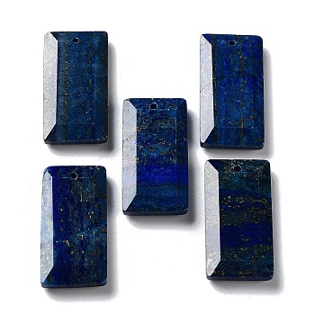 Natural Lapis Lazuli Pendants, Faceted Rectangle Charms, 25x13x4~4.5mm, Hole: 1mm