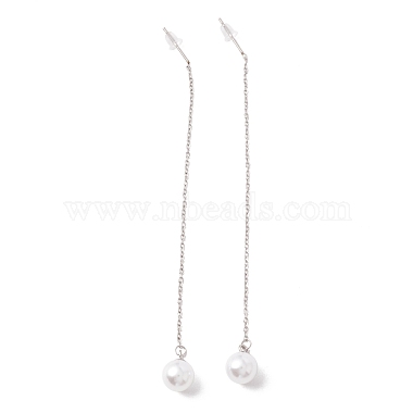 Long Chain with Plastic Pearl Dangle Stud Earrings(EJEW-A067-11P)-4