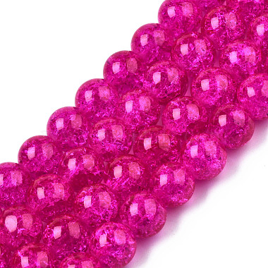 10mm Fuchsia Round Crackle Glass Beads