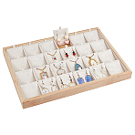 24 Grids Bamboo Pendant Display Trays with PU Imitation Leather Display Cards, Rectangle, Floral White, 35.5x24.5x3cm, Grid: 57x55mm(ODIS-WH0086-091A-03)