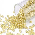 TOHO 8/0 Round Beads, Japanese Seed Beads, (948) Inside Color Amber/Cream Lined, 8/0, 3mm, Hole: 1mm, about 222pcs/10g(X-SEED-TR08-0948)