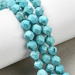 Natural Magnesite Beads Strands, Dyed & Heated, Star Cut Round Beads, Turquoise, 10mm, Hole: 1mm, about 62pcs/strand, 14.96''(38cm)(G-P598-B01-01)