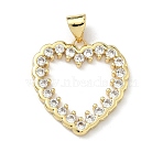 Brass Micro Pave Clear Cubic Zirconia Pendants, Long-Lasting Plated, Rack Plating, Lead Free & Cadmium Free, Heart Charm, Real 18K Gold Plated, 21.5x20x2mm, Hole: 4.5x3.5mm(KK-H537-28A-G)