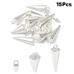 15Pcs 3 Styles 304 Stainless Steel Pendants, Spike/Cone, Silver, 7.5~18x3~5mm, Hole: 1.8~2mm, 5pcs/style(STAS-YW0002-71S)