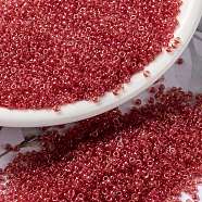 MIYUKI Round Rocailles Beads, Japanese Seed Beads, (RR373) Dark Rose Lined Light Topaz Luster, 15/0, 1.5mm, Hole: 0.7mm, about 27777pcs/50g(SEED-X0056-RR0373)