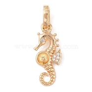 Brass Micro Pave Cubic Zirconia Pendant Bails, Sea Horse, Real 14K Gold Plated, 25x10.5x4mm(KK-N256-17C-G)