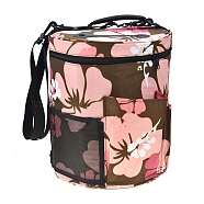 Flower Pattern Oxford Zipper Knitting Bucket Bag with Handle, Yarn Storage Organizer, Crochet Hooks & Knitting Needles Bag, Pink, 27.5x32.5cm(PW-WG31343-03)