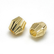 Brass Corrugated Beads, Bicone, Real 18K Gold Plated, 4x4mm, Hole: 1mm(KK-T032-188G)